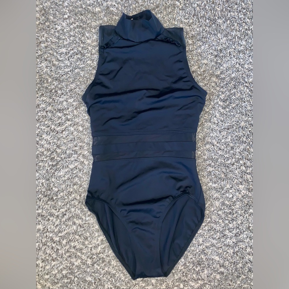 🩰 Balera Mock Neck Ruffle Detail Mesh Insert Leotard For Dance X Small Black 🩰